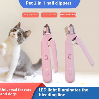 2-in-1 Pet Nail Clippers with LED Light - Multifunctional Dog and Cat Nail Trimmer - Bloodline Scissors + Polisher