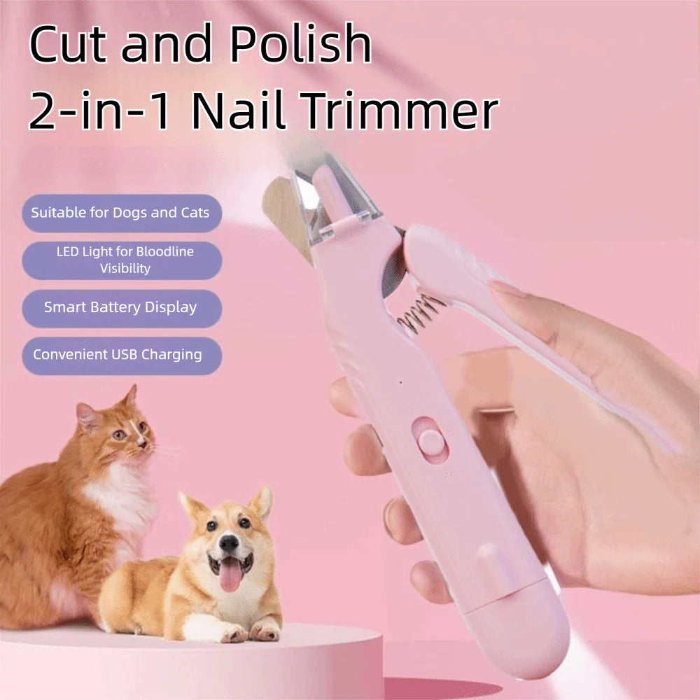 2-in-1 Pet Nail Clippers with LED Light - Multifunctional Dog and Cat Nail Trimmer - Bloodline Scissors + Polisher